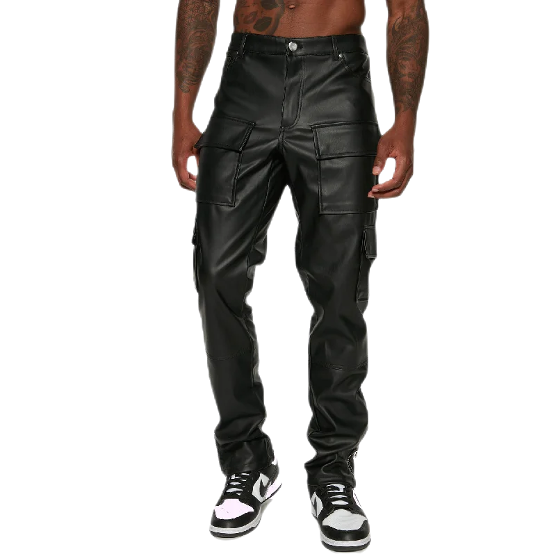 Jude Men's Classic Leather Slim Cargo Pants Black