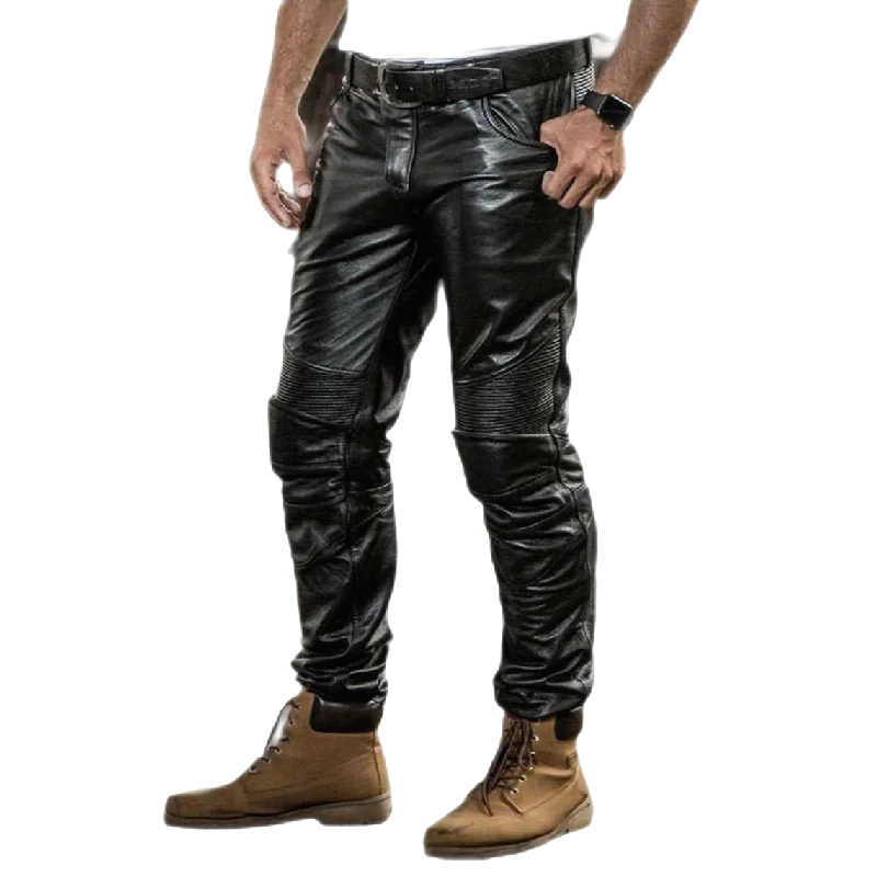 Riley Men's Genuine Leather Biker Pants Black