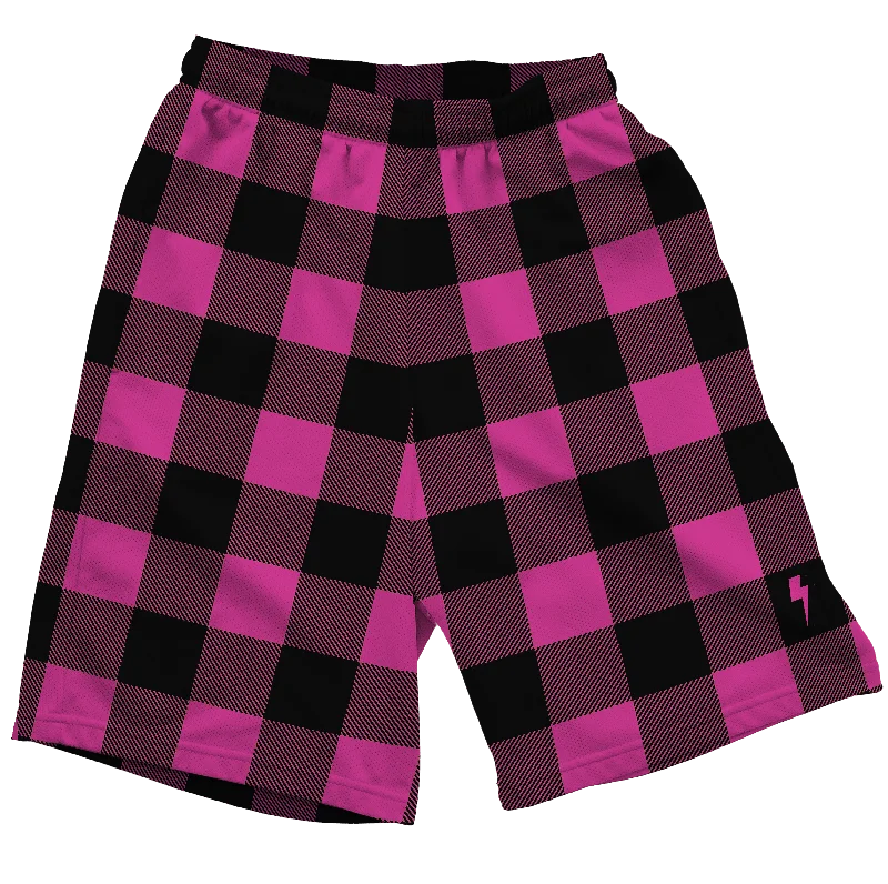 Neon Pink & Black Plaid Shorts