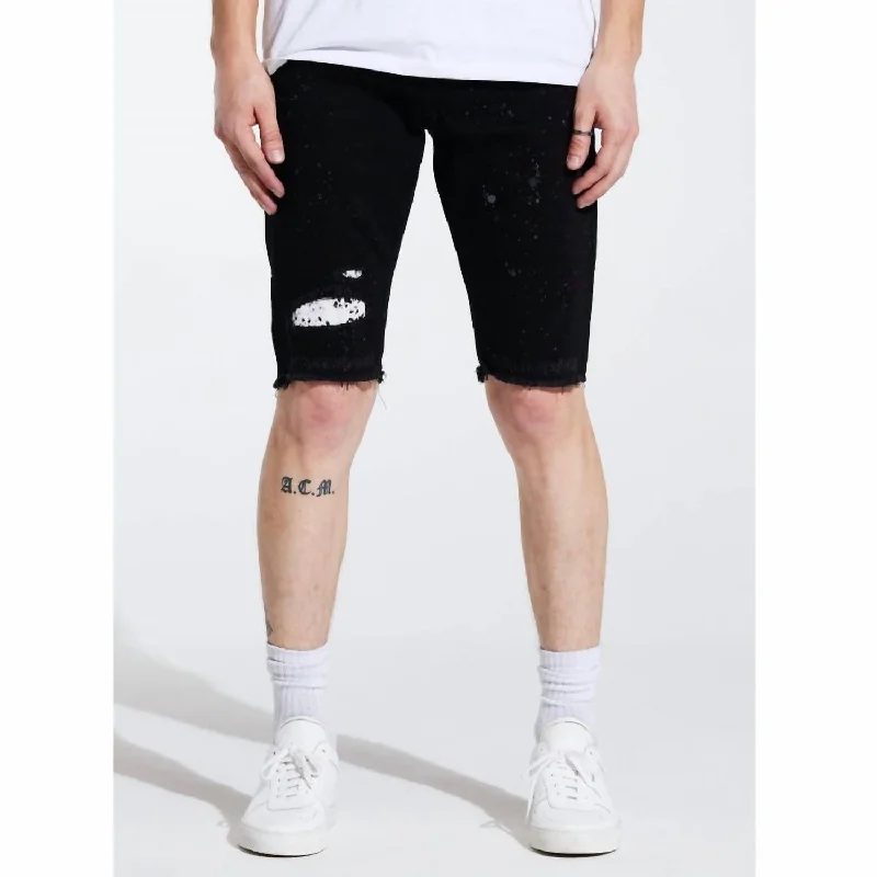 Loki Shorts In Black Distressed